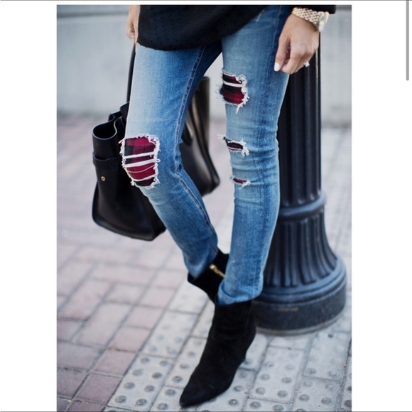 Rag & Bone Skinny Jeans Sloan Plaid Repair - Picture 13 of 13